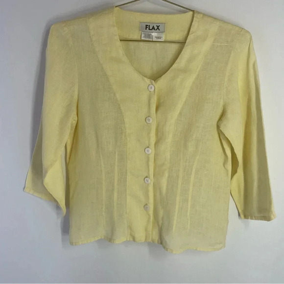 Flax Linen Lagenlook Beachy Button Down 3/4 Sleeve Button Down Top - Picture 1 of 6